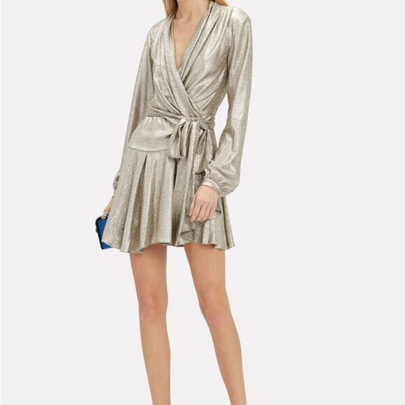 PatBo Metallic Cara Lame Wrap Mini Dress. Gold/Silver. Size XS. - Picture 3 of 9
